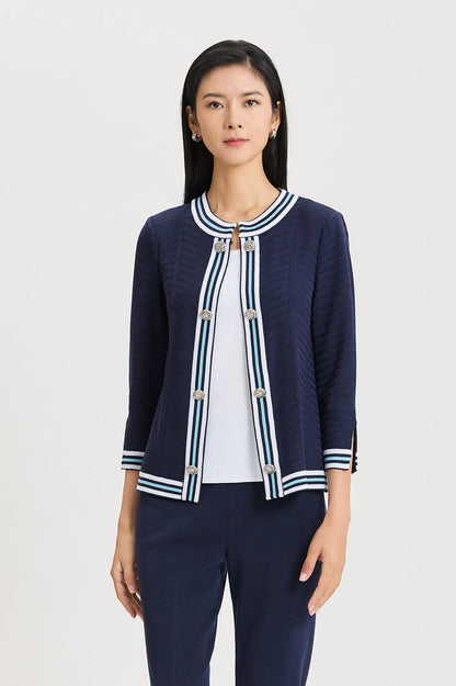 Heritage Tonal Herringbone Knit Jacket, Indigo/Serene/White | Ming Wang
