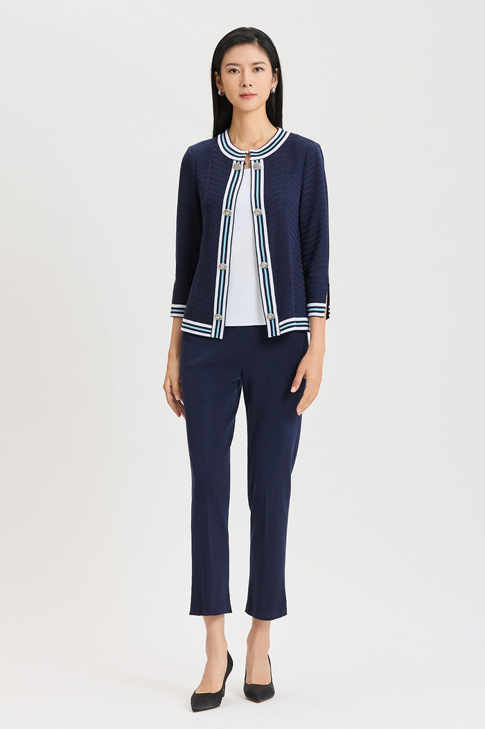 Heritage Tonal Herringbone Knit Jacket, Indigo/Serene/White | Ming Wang