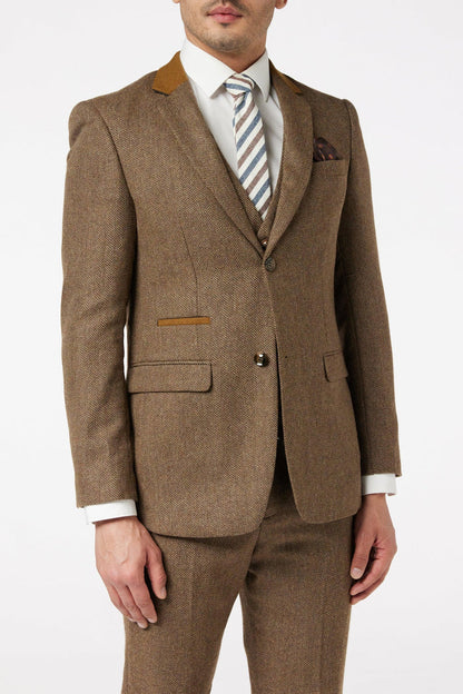 HERRINGBONE TWEED SUIT IN TAN