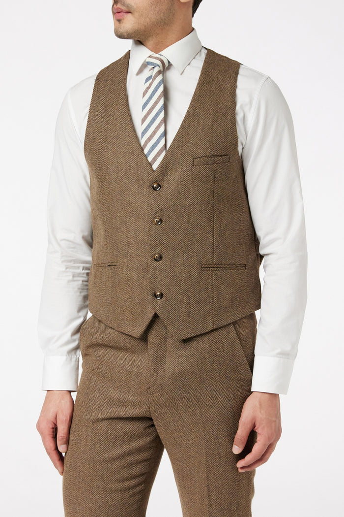 HERRINGBONE TWEED TAN BROWN JACKET