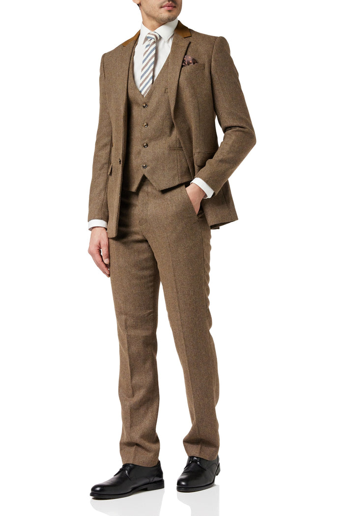 HERRINGBONE TWEED TAN BROWN JACKET