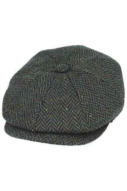 HERRINGBONE WOOL BLEND NEWSBOY FLAT CAP