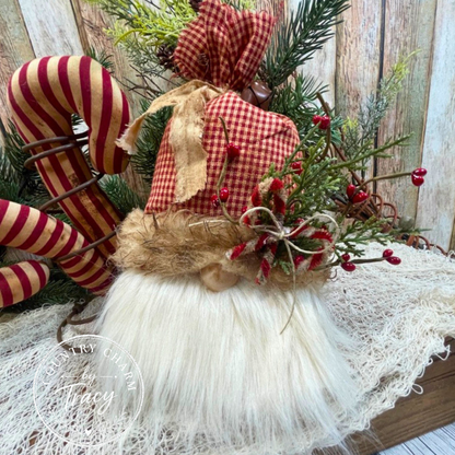 Homespun Santa Gnome Ornament - Country Christmas Primitive Decor