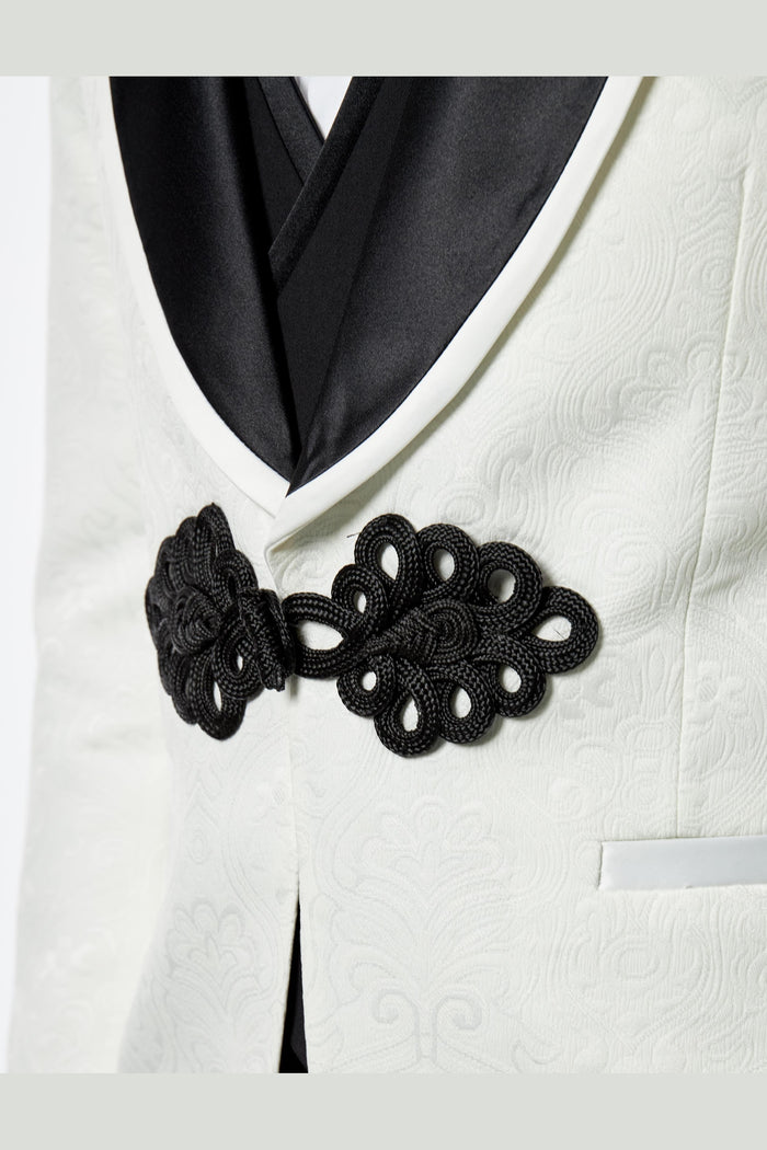 Ivory & Black Jacquard 2 Piece Wedding Tuxedo Suit