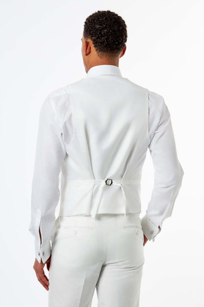 Ivory Double-Breasted Grey Satin Trim Wedding Waistcoat