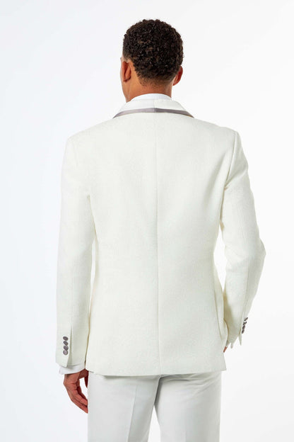 Ivory Jacquard 3 Piece Wedding Tuxedo Suit Tailored Fit
