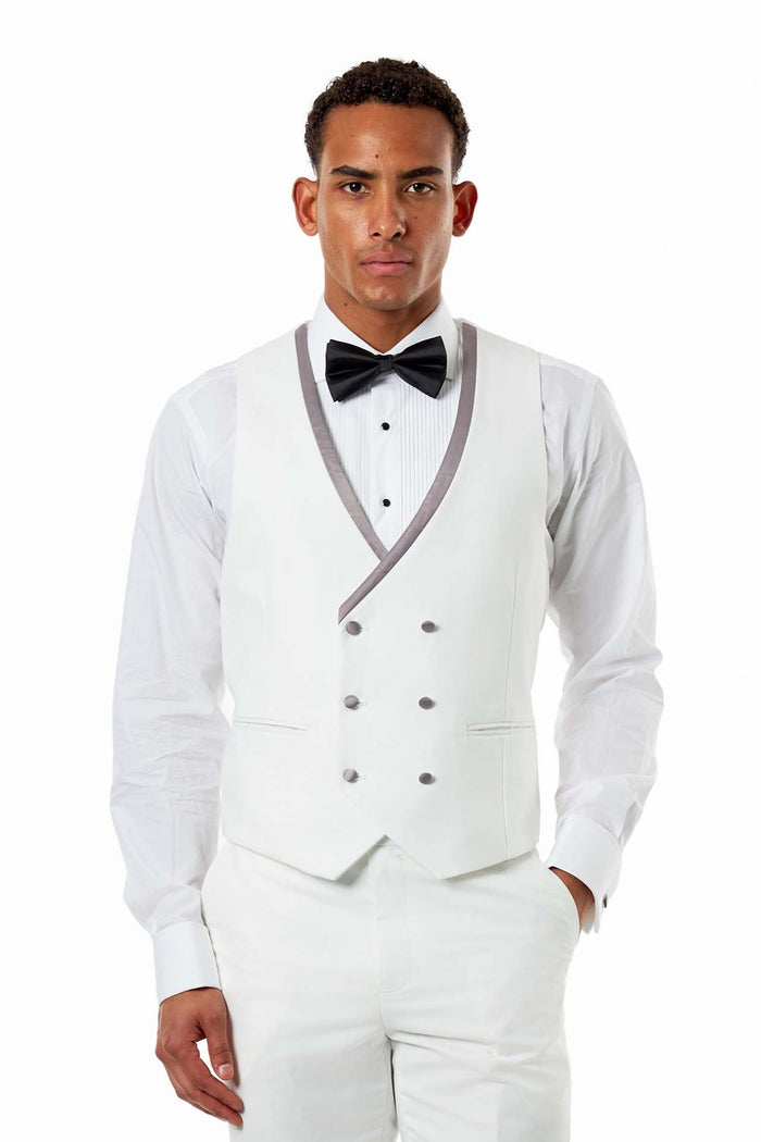 Ivory Jacquard 3 Piece Wedding Tuxedo Suit Tailored Fit