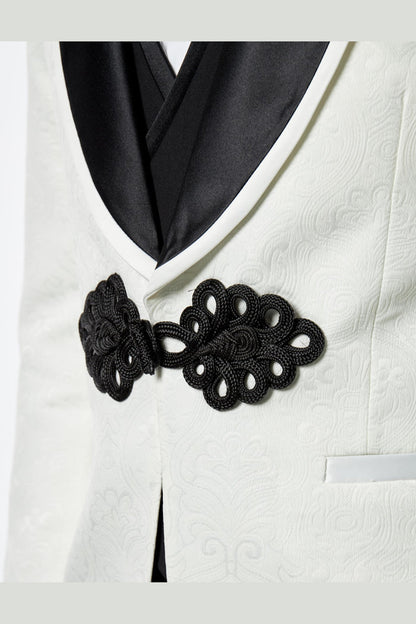 Ivory Jacquard Black Satin Lapel Tuxedo Jacket