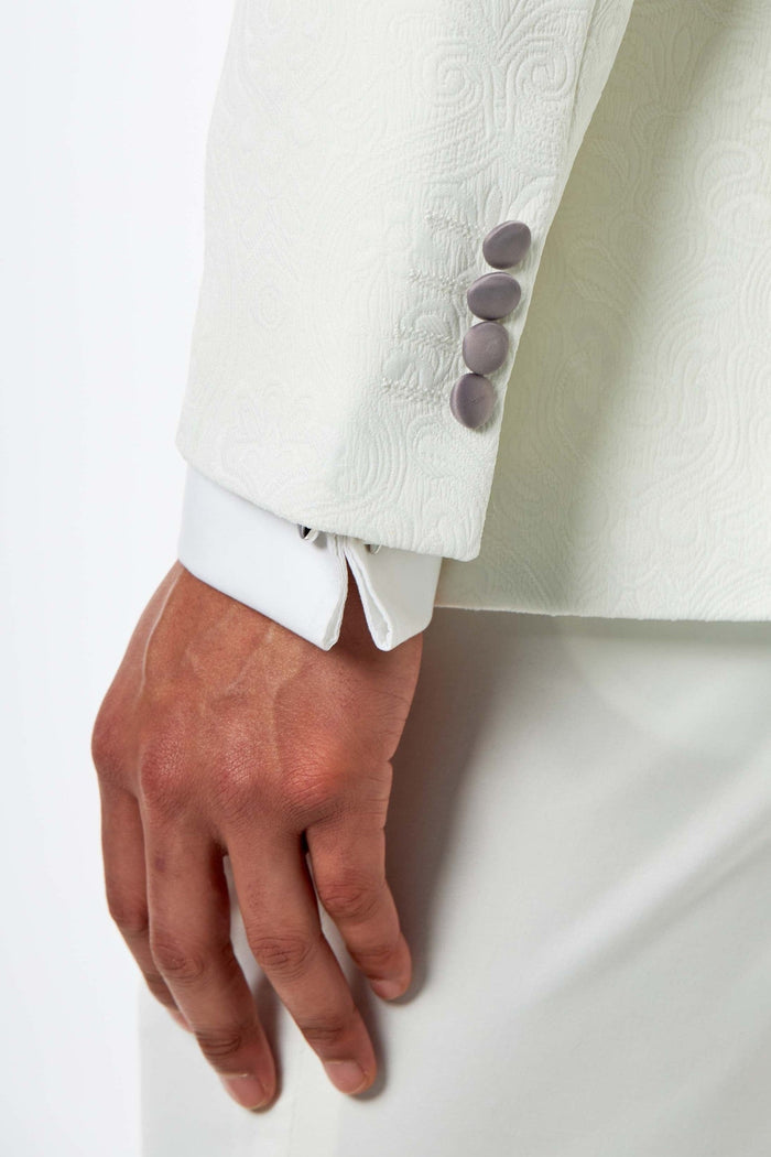 Ivory Jacquard Satin Trim Tuxedo 2-Piece Wedding Suit