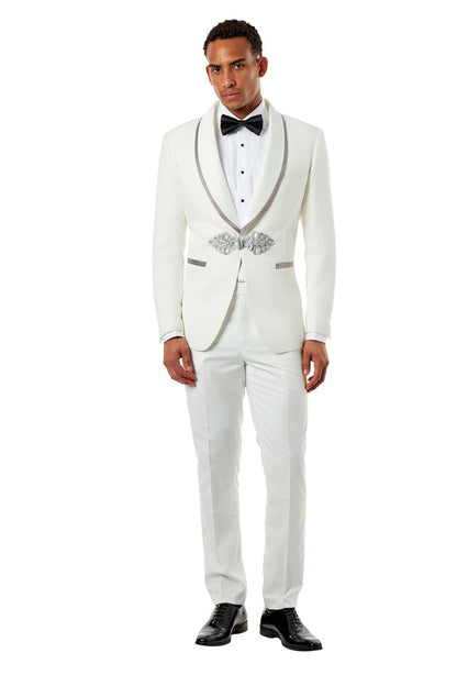 Ivory Jacquard Wedding Tuxedo Jacket Tailored Fit