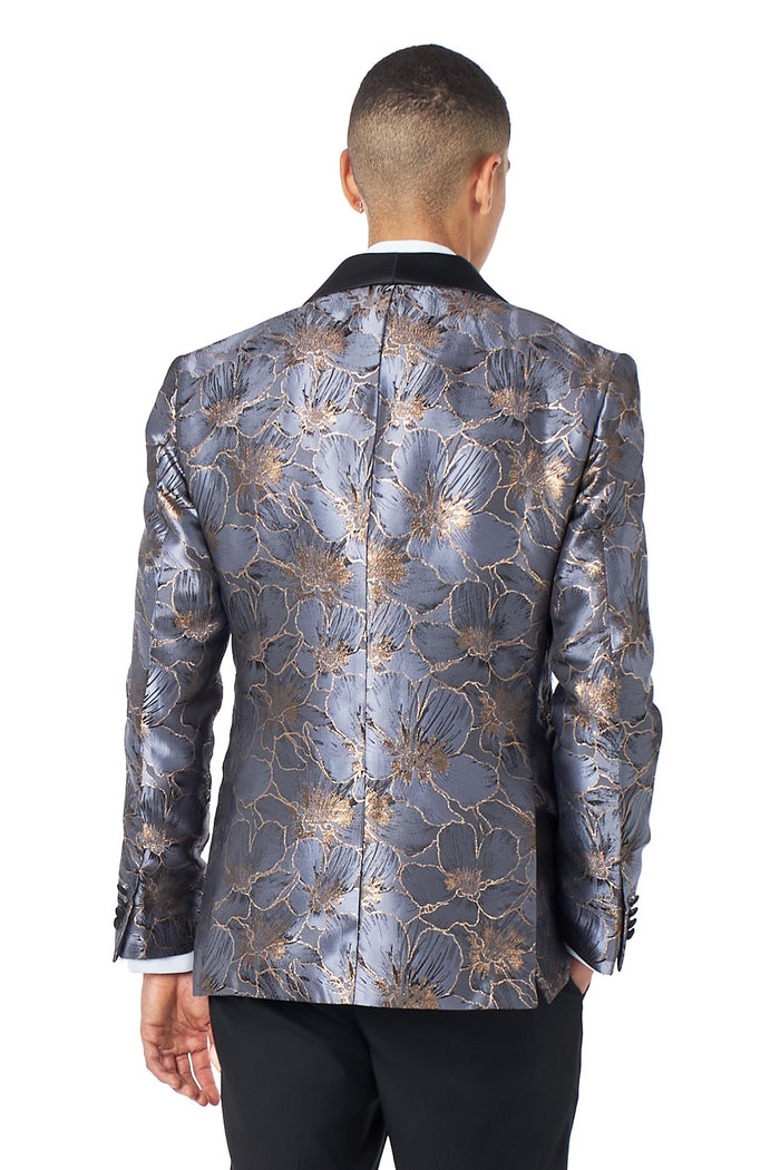 JASON - GREY BLUE FLORAL PRINTED PARTY TUXEDO JACKET