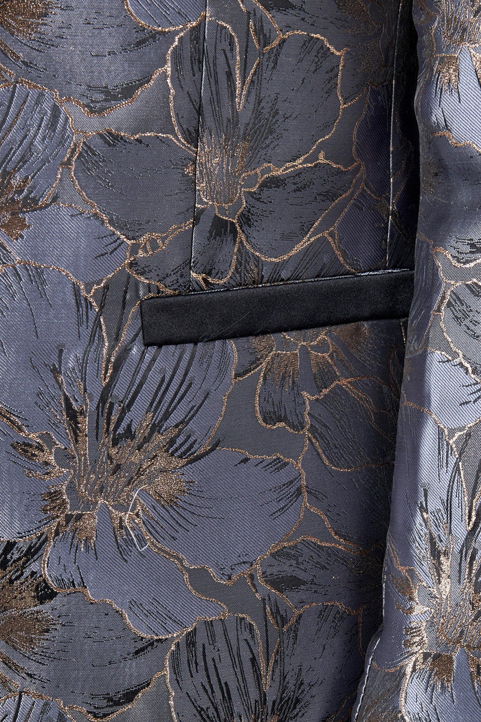 JASON - GREY BLUE FLORAL PRINTED PARTY TUXEDO JACKET