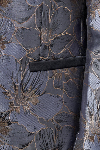 JASON - GREY BLUE FLORAL PRINTED PARTY TUXEDO JACKET