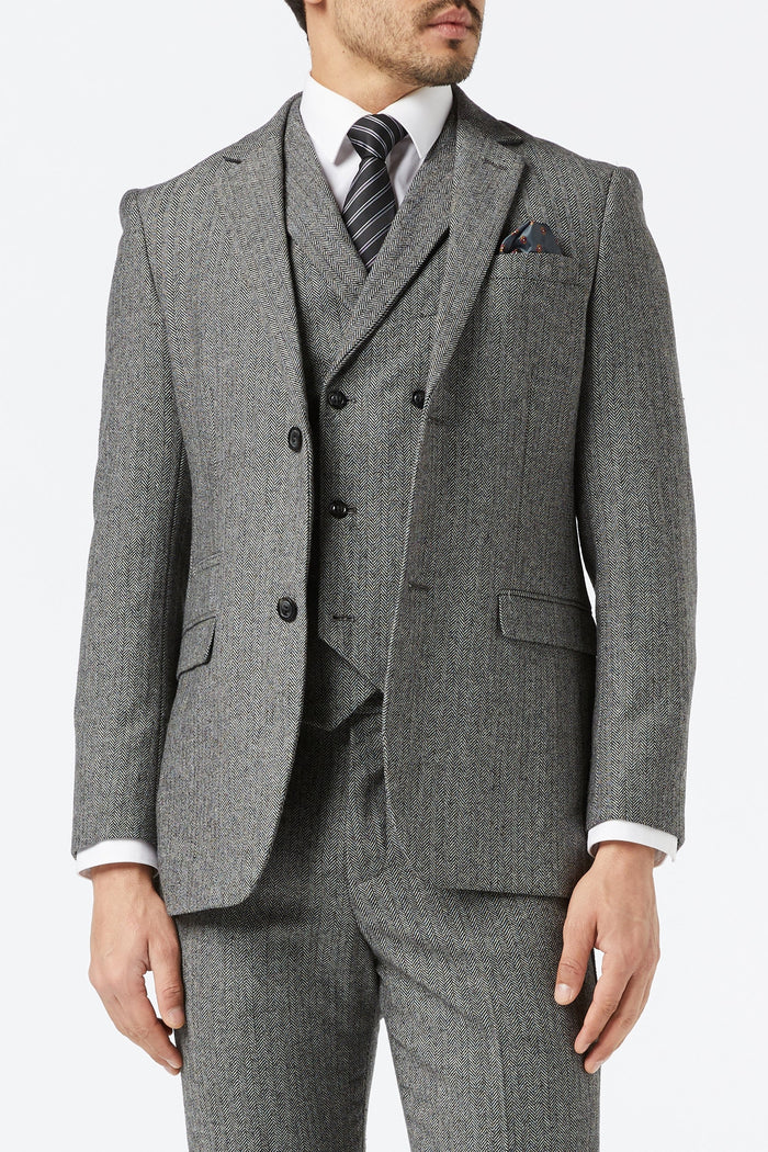 JAX - GREY HERRINGBONE TWEED JACKET