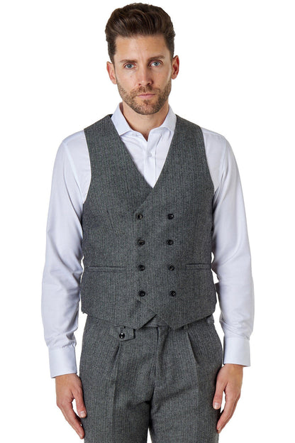 JAX - HERRINGBONE TWEED DOUBLE BREASTED GREY WAISTCOAT