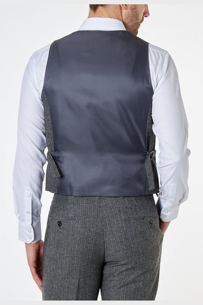 JAX - HERRINGBONE TWEED DOUBLE BREASTED GREY WAISTCOAT