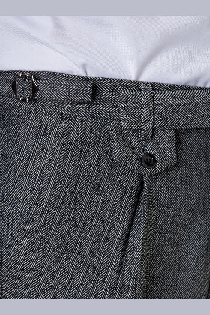 Jax -Mens Grey Herringbone Tweed Trouser