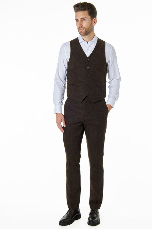 JIM - TWEED WAISTCOAT IN BROWN