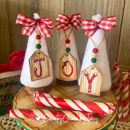 JOY Christmas Tree Display Set | Farm Fresh Trees Sign, Candy Stick Jar and Wooden Stand