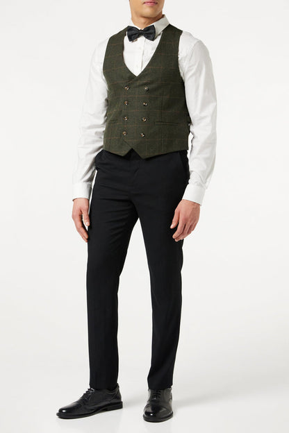 JUDE TWEED CHECK DOUBLE BREASTED GREEN WAISTCOAT
