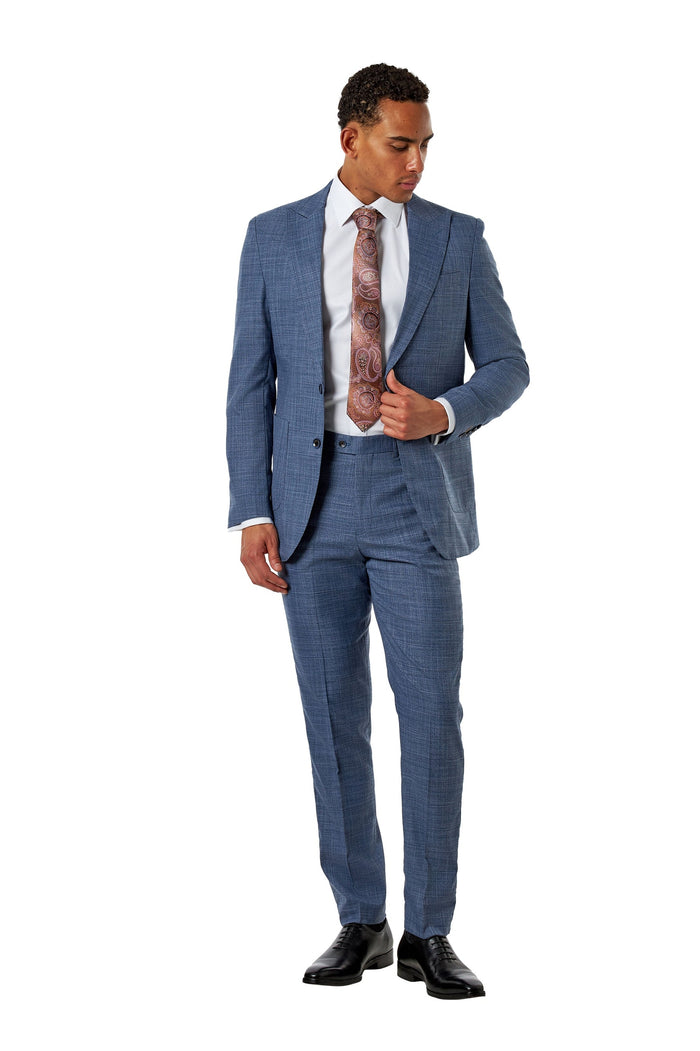 Kaiser - Steel Blue Textured Tailored Fit Suit – Peak Lapel 2 Piece