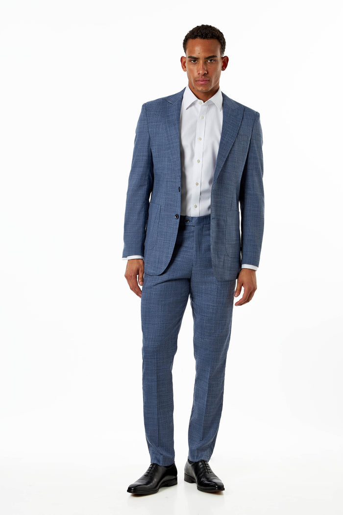 Kaiser - Steel Blue Textured Tailored Fit Suit – Peak Lapel 2 Piece