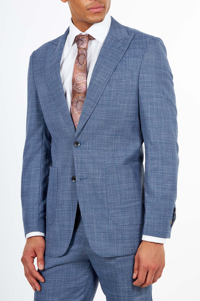 Kaiser - Steel Blue Textured Tailored Fit Suit – Peak Lapel 2 Piece