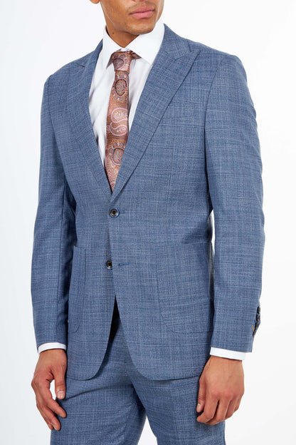 Kaiser - Steel Blue Textured Tailored Fit Suit – Peak Lapel 2 Piece