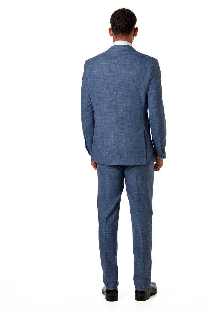 Kaiser - Steel Blue Textured Tailored Fit Suit – Peak Lapel 2 Piece