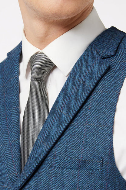 KANO - HERRINGBONE CHECK TWEED NAVY WAISTCOAT