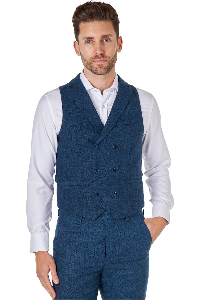 KANO – HERRINGBONE DOUBLE BREASTED NAVY WAISTCOAT
