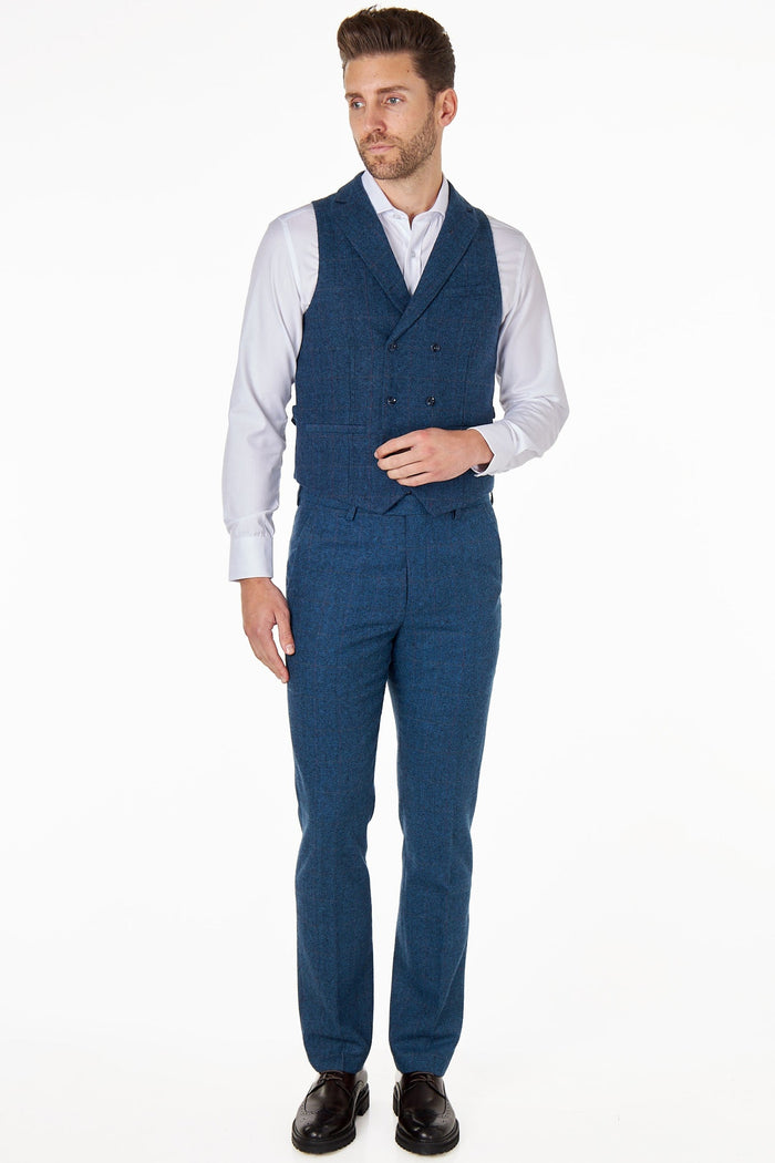 KANO – HERRINGBONE DOUBLE BREASTED NAVY WAISTCOAT