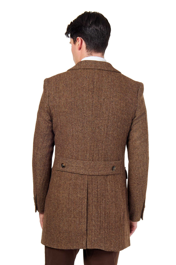 KEPLER – Brown Double Breasted Wool Rich Herringbone Coat