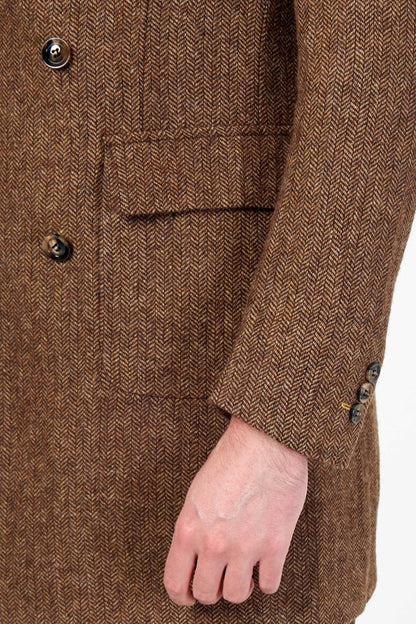 KEPLER – Brown Double Breasted Wool Rich Herringbone Coat