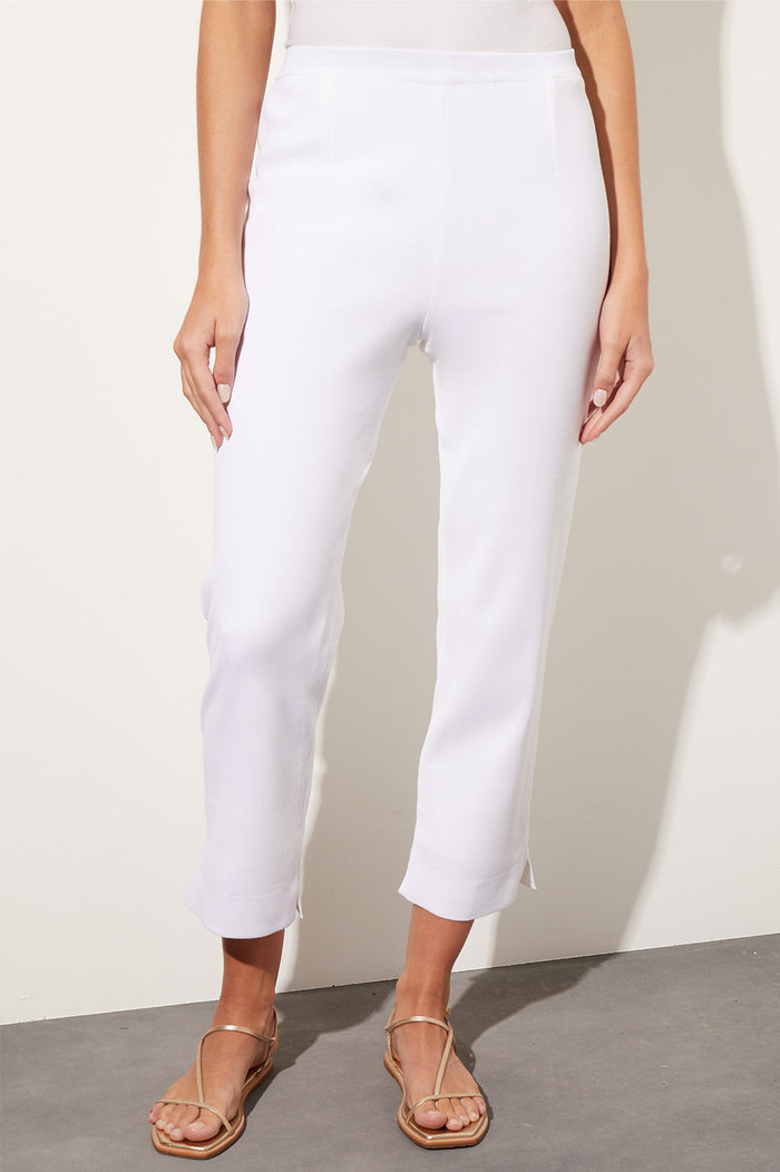 Lined Straight Leg Knit Ankle Pant, White | Ming Wang