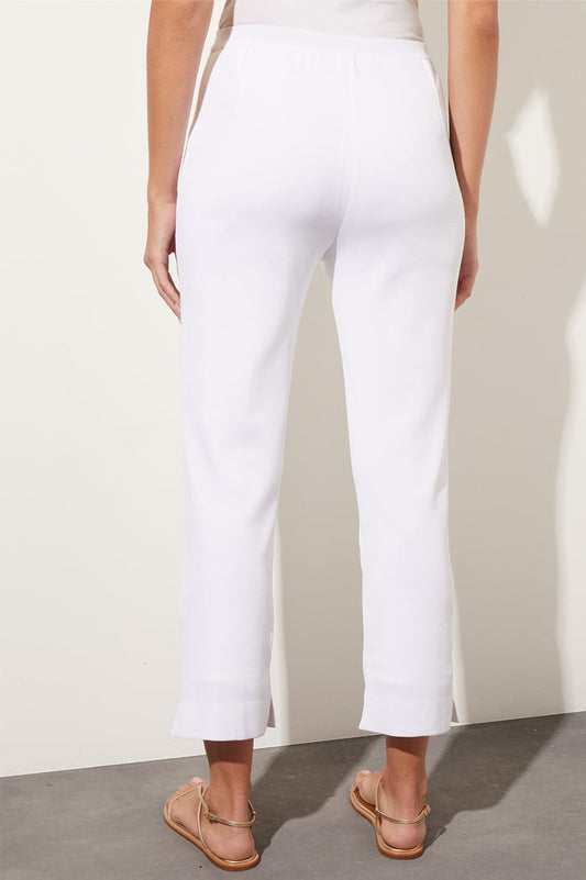 Lined Straight Leg Knit Ankle Pant, White | Ming Wang