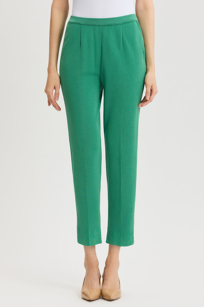 Knit Straight-Leg Ankle Pants, Kelly Green, Kelly Green | Ming Wang
