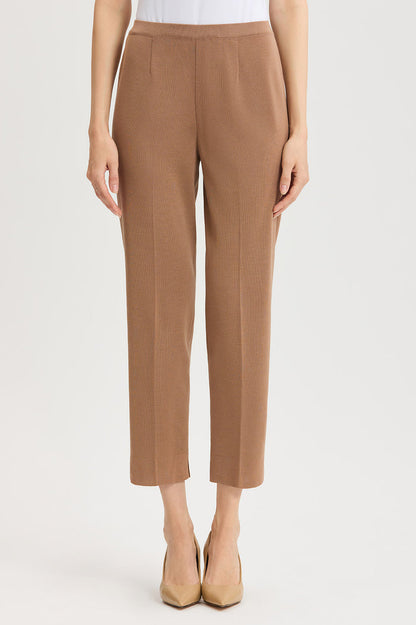 Knit Straight-Leg Ankle Pants, Warm Taupe, Warm Taupe | Ming Wang