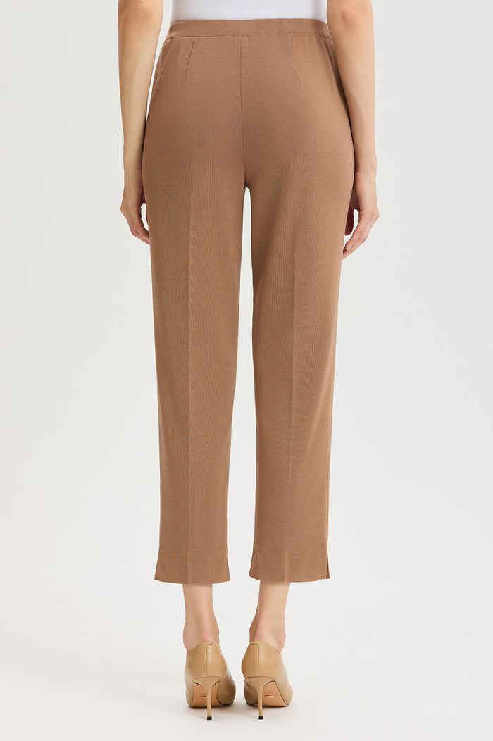 Knit Straight-Leg Ankle Pants, Warm Taupe, Warm Taupe | Ming Wang