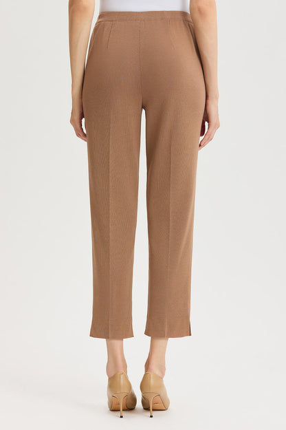 Knit Straight-Leg Ankle Pants, Warm Taupe, Warm Taupe | Ming Wang