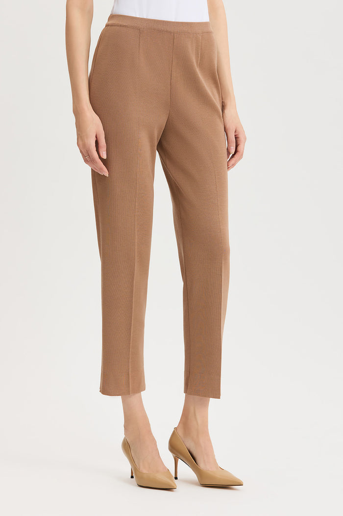Knit Straight-Leg Ankle Pants, Warm Taupe, Warm Taupe | Ming Wang