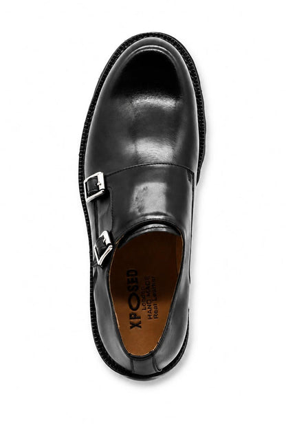 KNOX Men’s Black Leather Chunky Double Monk Strap Shoes