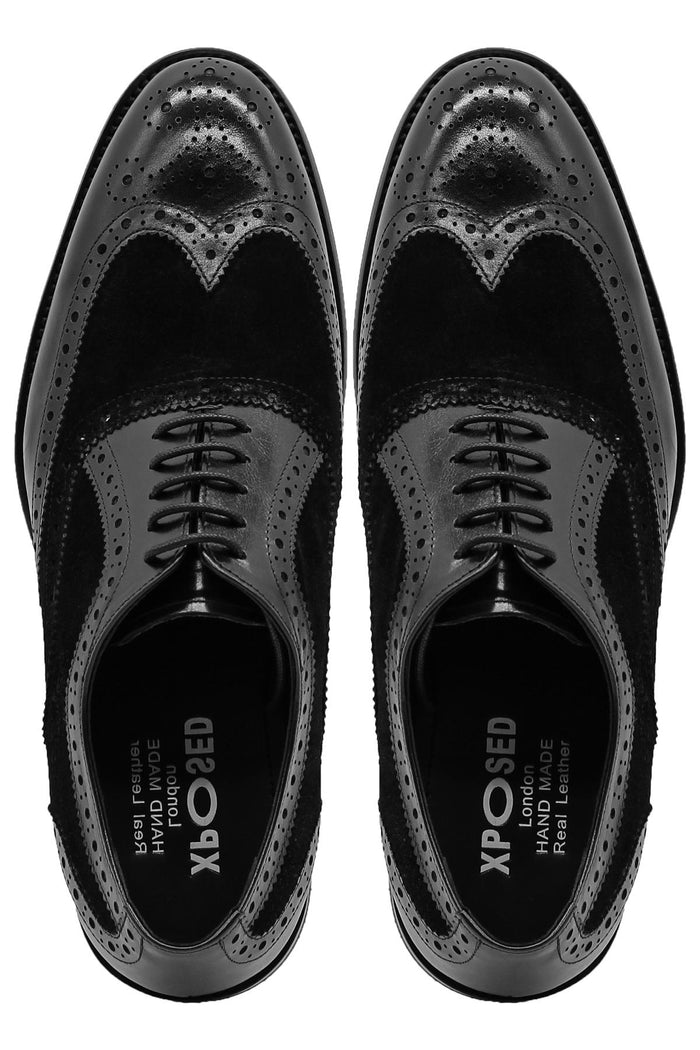 Lawson Men's Handmade Leather & Suede Wingtip Brogue Shoes – Black