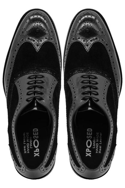 Lawson Men's Handmade Leather & Suede Wingtip Brogue Shoes – Black