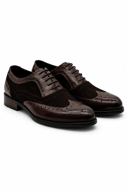 Lawson Men's Handmade Leather & Suede Wingtip Brogue Shoes – Brown