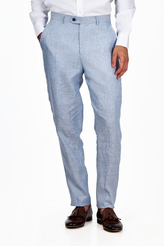 Lewis - Light Blue Linen Trousers Tailored Fit Trousers