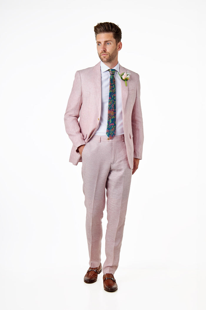 Pink Pure Linen Tailored Fit Summer Suit