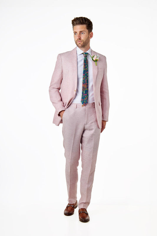 Pink Pure Linen Tailored Fit Summer Suit