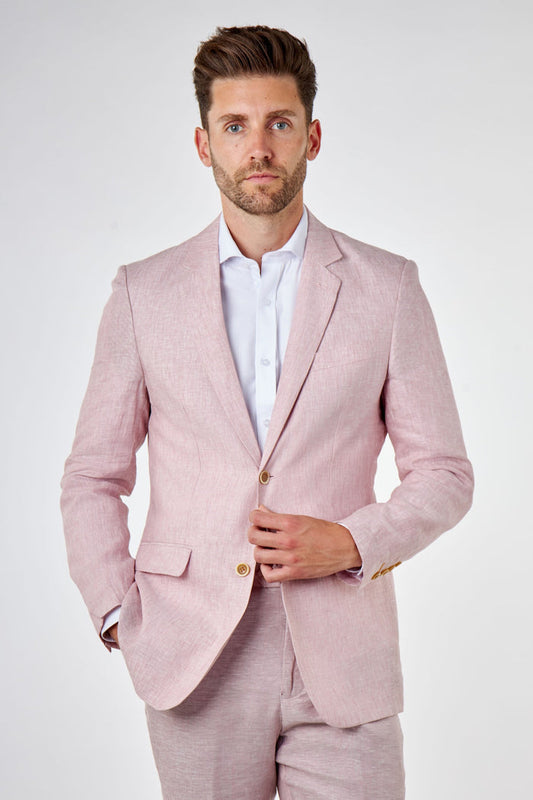 Pink Pure Linen Tailored Fit Summer Suit