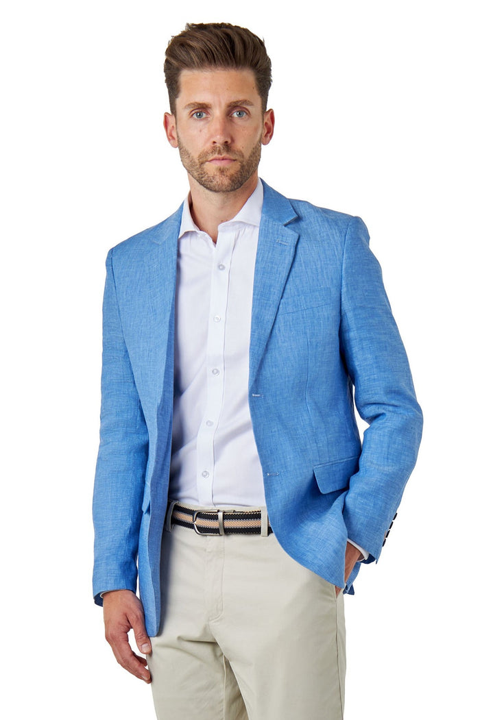LEWIS - Sky Blue Linen Tailored Fit Summer Suit Blazer
